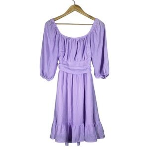 Dokotoo Off Shoulder Solid Mini Dress Lavender Purple Cottagecore Ruffle Size S